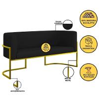 Sofá 2 Lugares Base Metal Dourada Reforçada Recepção Corino Preto