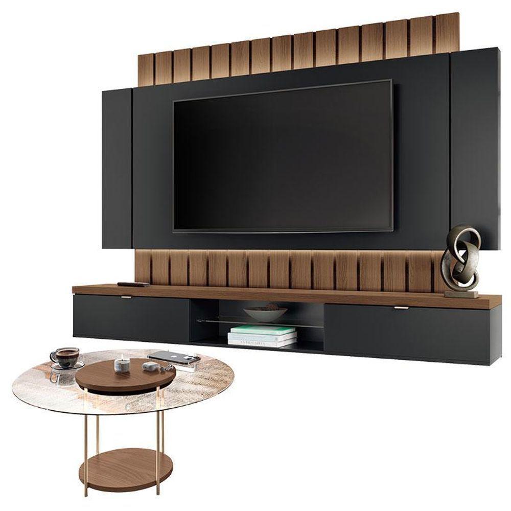 Home Suspenso Illusion 2.2 Preto Castanho E Mesa De Centro Sky Com Tampo De Vidro Castanho- Hb Móveis - 1