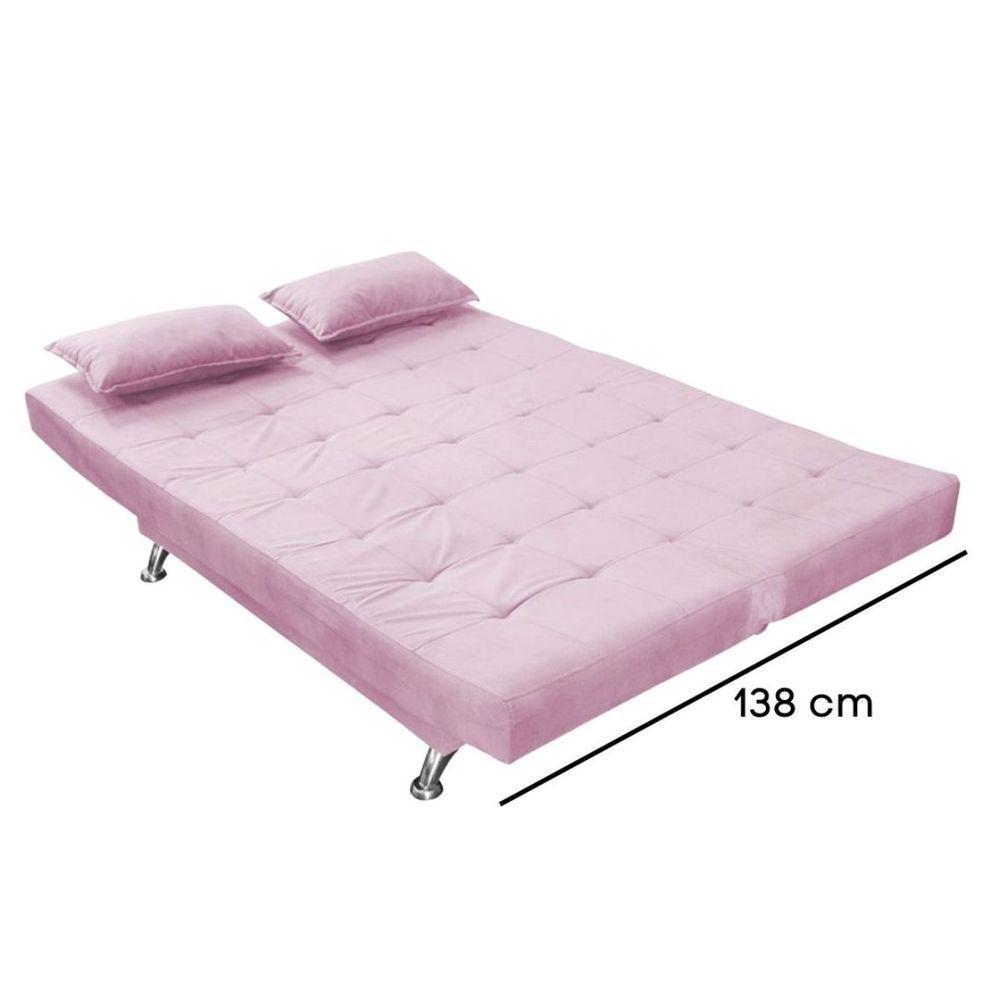 Sofá Cama Casal Com Almofadas 3 Lugares Rivera Suede Rosê - 4