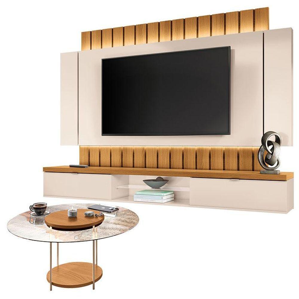 Home Suspenso Illusion 2.2 Cinamomo Off White E Mesa De Centro Sky Com Tampo De Vidro Cinamomo- Hb Móveis - 1