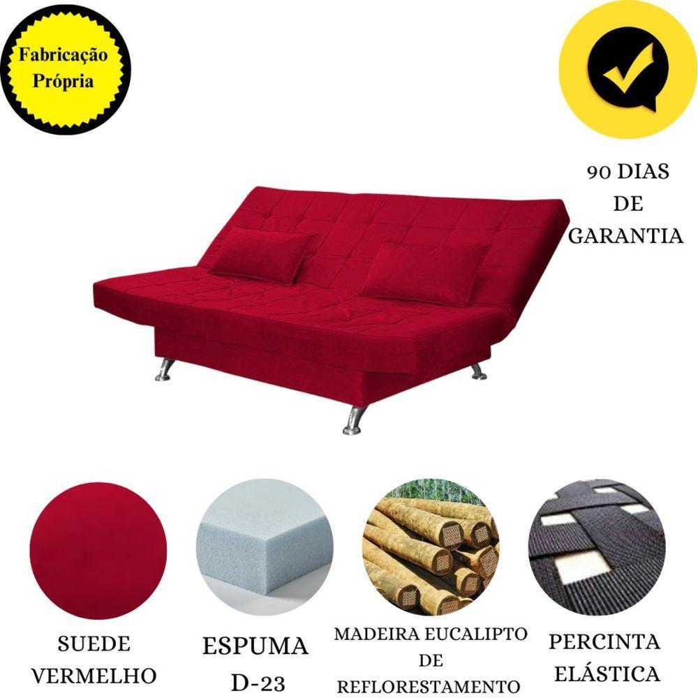 Sofá Cama Casal Com Almofadas Bettina Suede Vermelho - 5