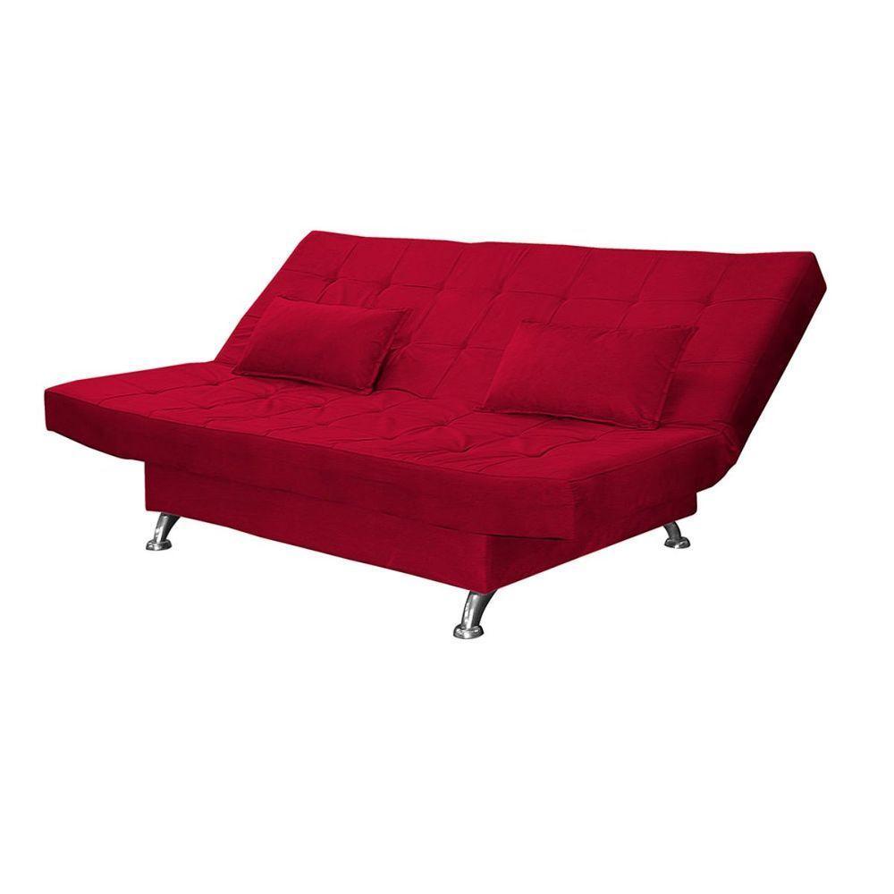 Sofá Cama Casal Com Almofadas Bettina Suede Vermelho - 8