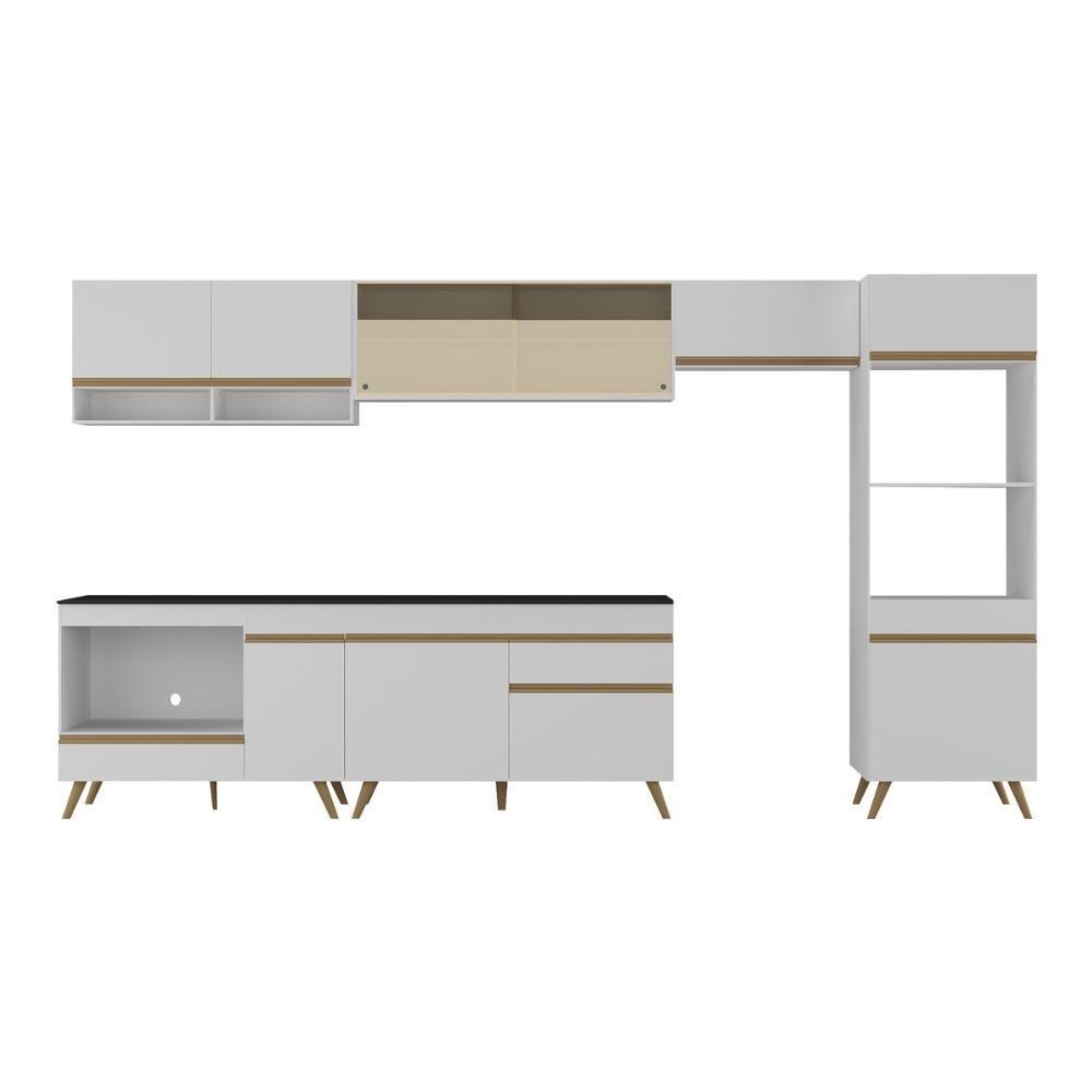 Armário De Cozinha Modulada Completa 357cm Com Balcão Para Cooktop Veneza Multimóveis Mp2274 Branco/dourado - 3