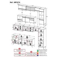 Armário De Cozinha Modulada Completa 357cm Com Balcão Para Cooktop Veneza Multimóveis Mp2274 Branco/dourado