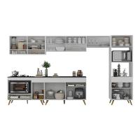 Armário De Cozinha Modulada Completa 357cm Com Balcão Para Cooktop Veneza Multimóveis Mp2274 Branco/dourado - 5