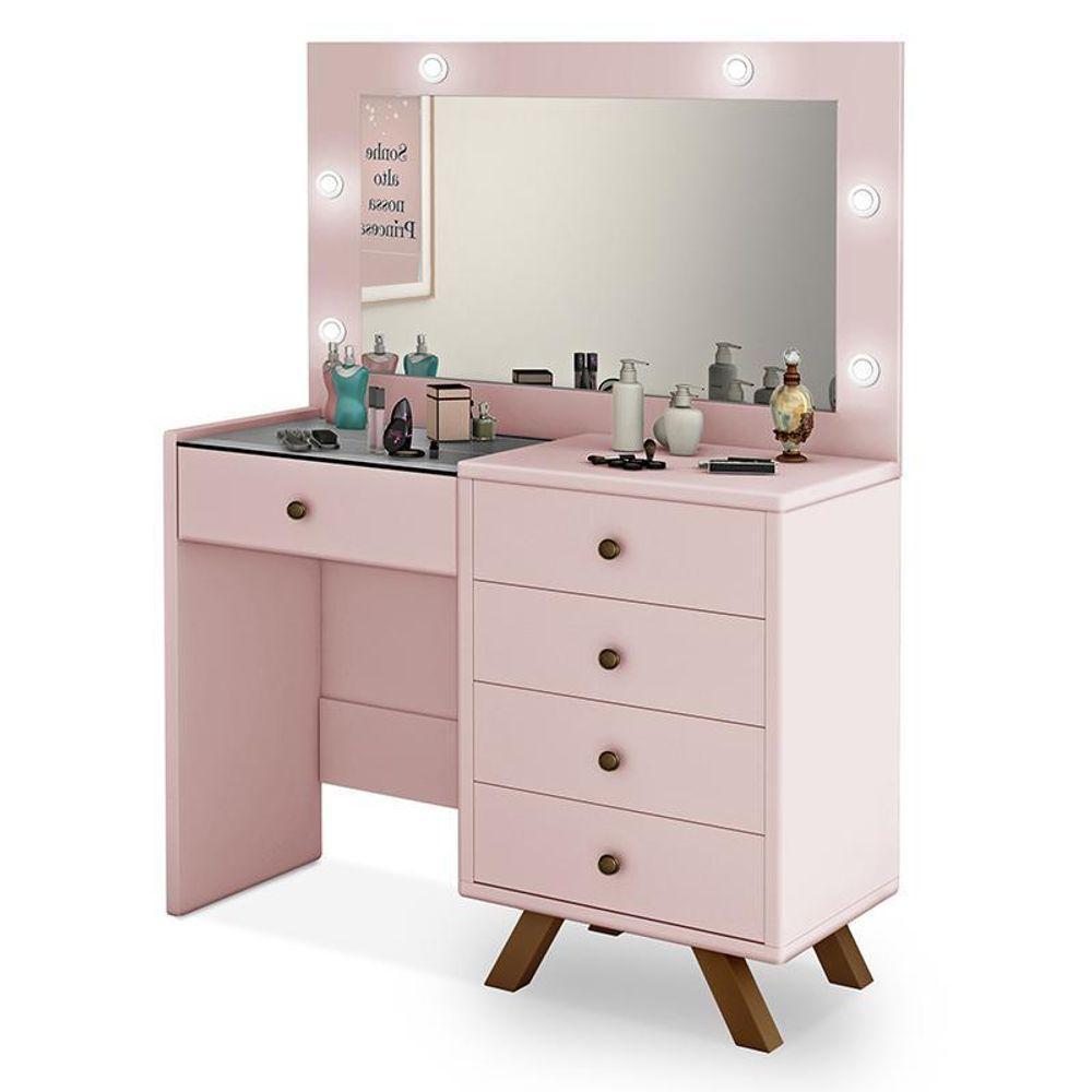 Penteadeira Camarim Luna Rosê Sem Banqueta - Móveis Luapa Rosê - 1