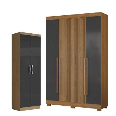 Guarda Roupa Casal 2030240 e Armário Multiuso 2000192 4 Portas 2 Gavetas Atacama Grafite