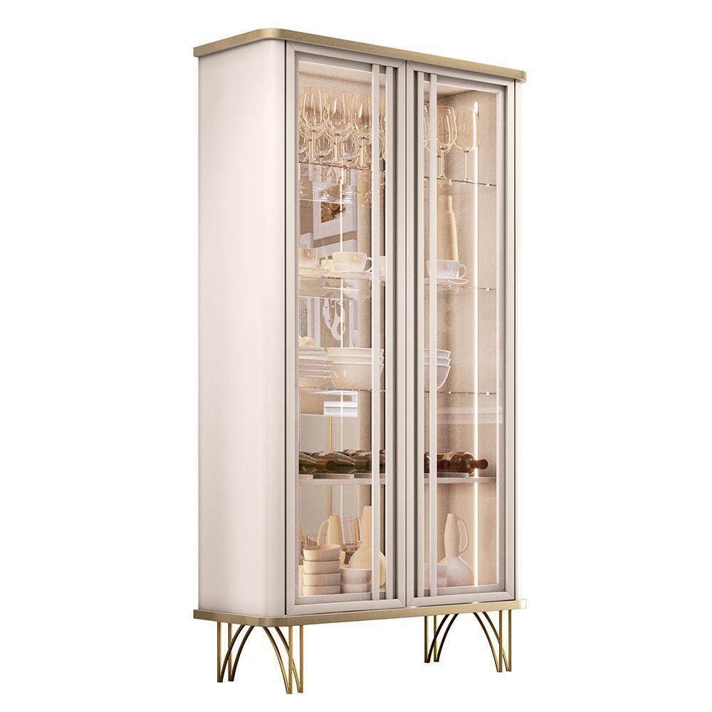 Sala De Jantar Com Cristaleira évora E Balcão Buffet Benvenuto Off White-champanhe Hb Móveis Off White-champanhe - 2