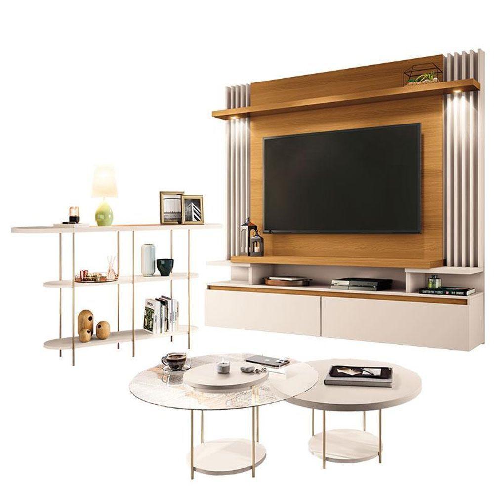 Home Suspenso Cosmo Cinamomo Off White E Aparador Infinity E Kit Mesa De Centro Sky Off White- Hb Móveis - 1