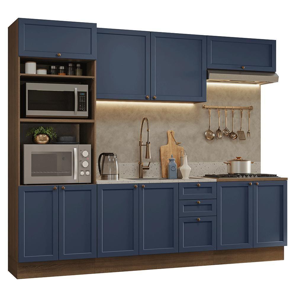 Armário De Cozinha Completa 270 Cm Rustic/azul Vik Madesa 01 Rustic/azul - 2