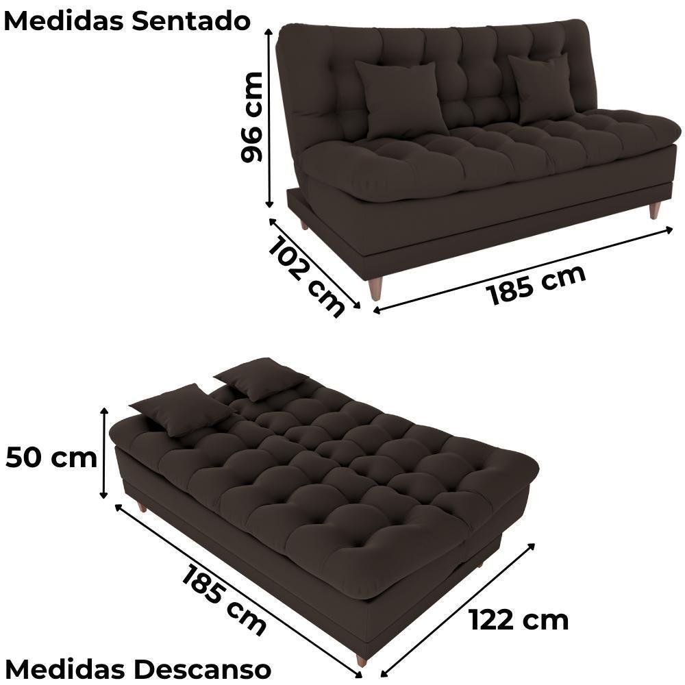 Sofa Cama 2 Lugares 185 Cm Duda Veludo Light B255 Milani Store Marrom - 3