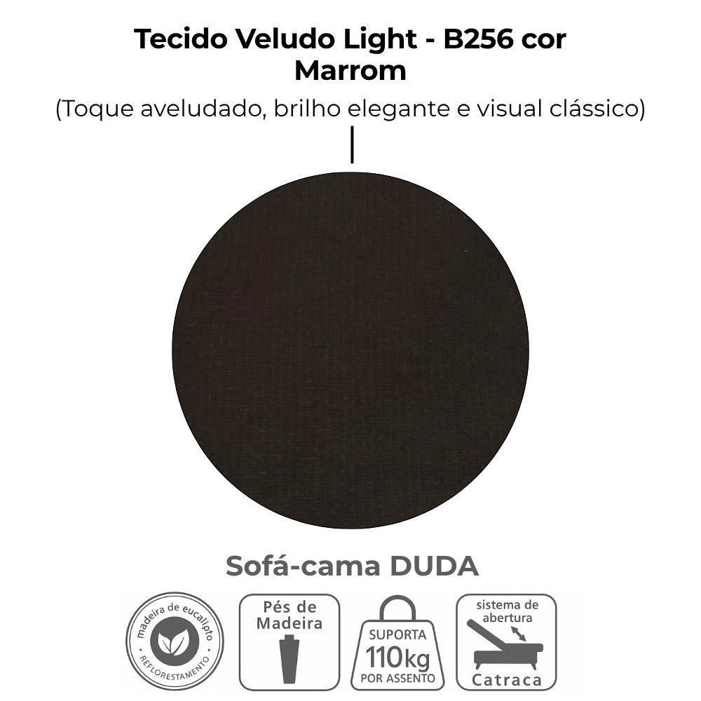 Sofa Cama 2 Lugares 185 Cm Duda Veludo Light B255 Milani Store Marrom - 5