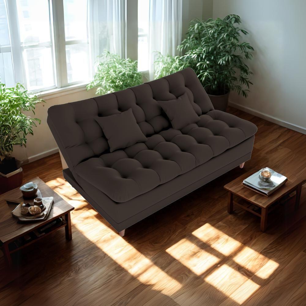 Sofa Cama 2 Lugares 185 Cm Duda Veludo Light B255 Milani Store Marrom - 8
