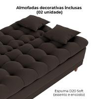 Sofa Cama 2 Lugares 185 Cm Duda Veludo Light B255 Milani Store Marrom - 6