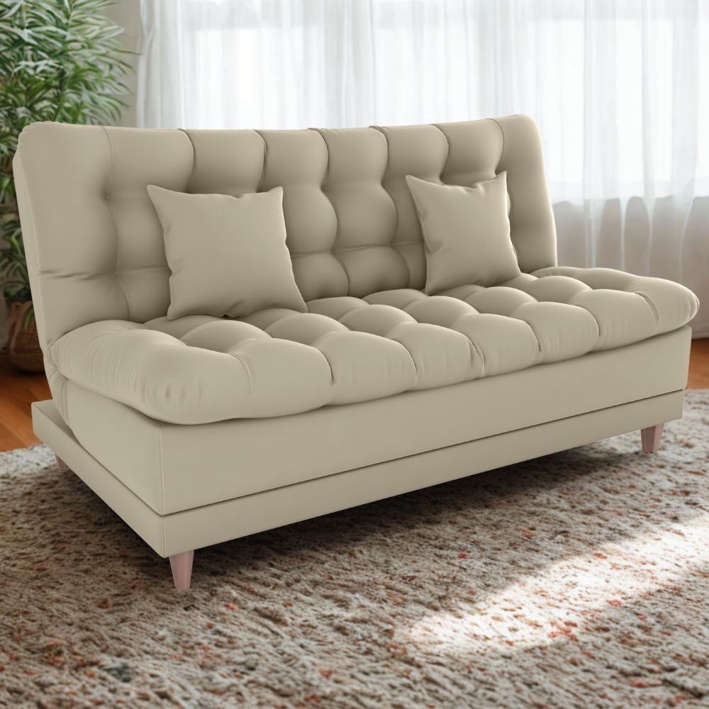 Sofa Cama 2 Lugares 185 Cm Duda Veludo Light B251 Milani Store Bege - 2