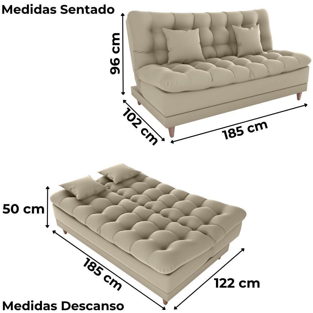 Sofa Cama 2 Lugares 185 Cm Duda Veludo Light B251 Milani Store Bege - 3