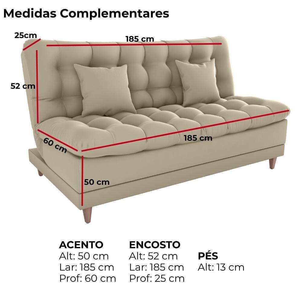 Sofa Cama 2 Lugares 185 Cm Duda Veludo Light B251 Milani Store Bege - 4