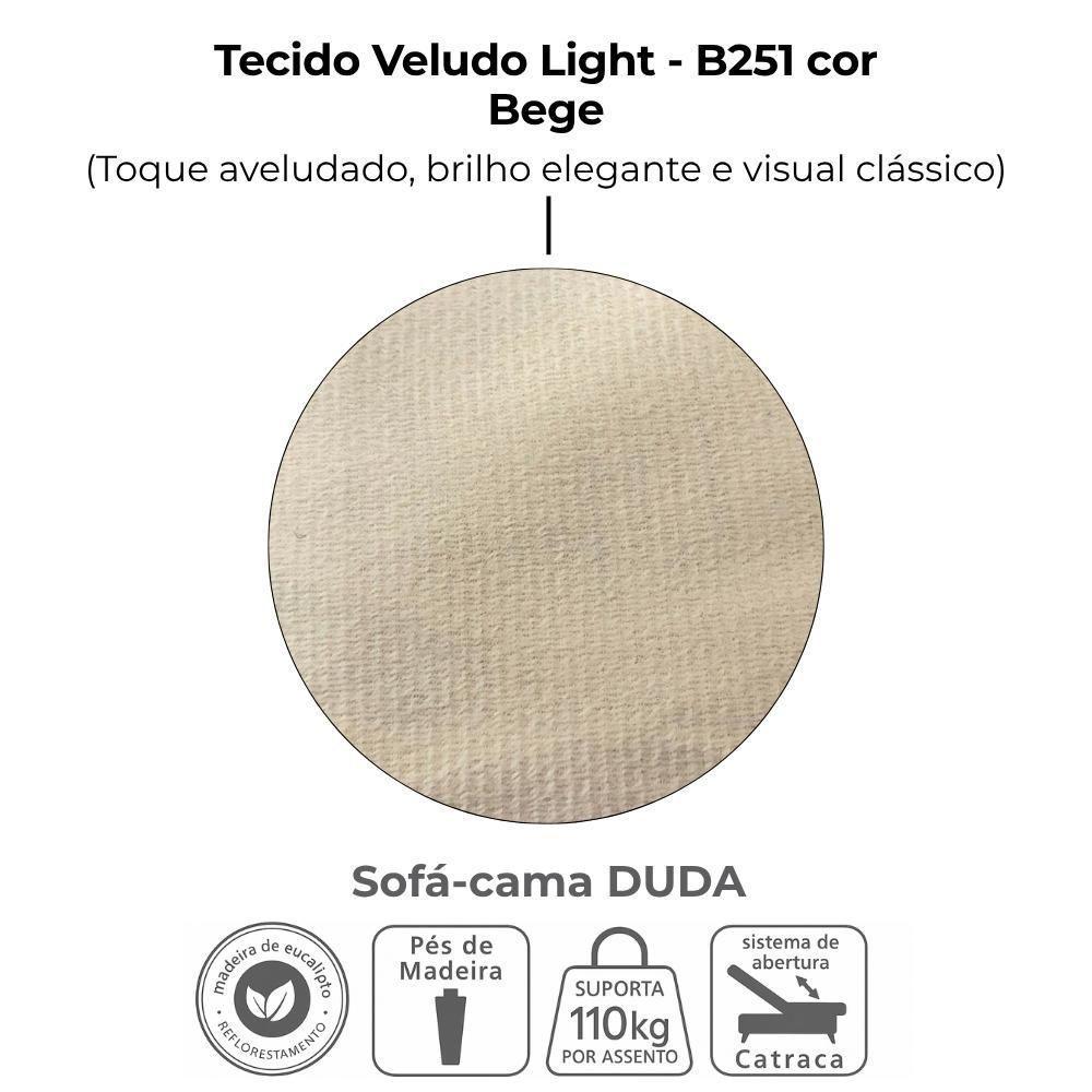 Sofa Cama 2 Lugares 185 Cm Duda Veludo Light B251 Milani Store Bege - 5
