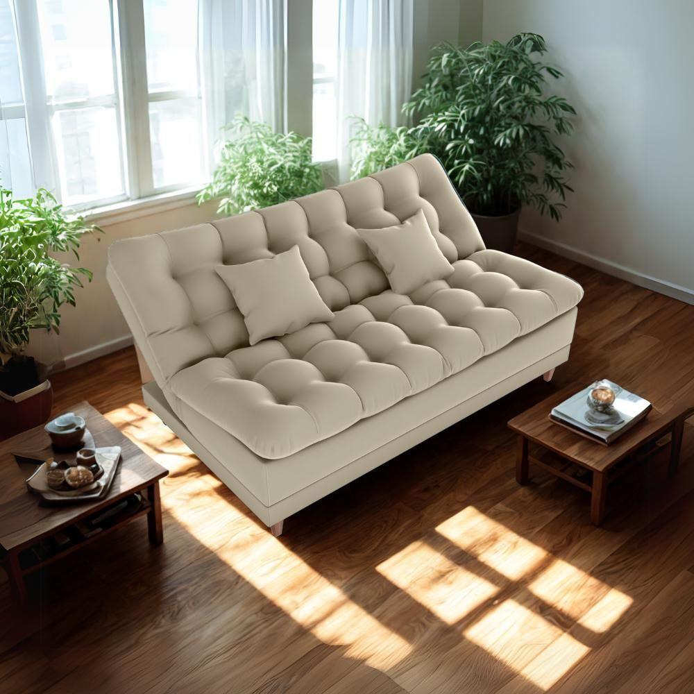 Sofa Cama 2 Lugares 185 Cm Duda Veludo Light B251 Milani Store Bege - 8