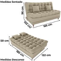 Sofa Cama 2 Lugares 185 Cm Duda Veludo Light B251 Milani Store Bege - 3