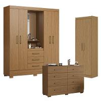 Guarda Roupa Solteiro Paris 2045150 Com Armário Multiuso 2000191 E Cômoda 2014148 Atacama - Aramóveis - 1