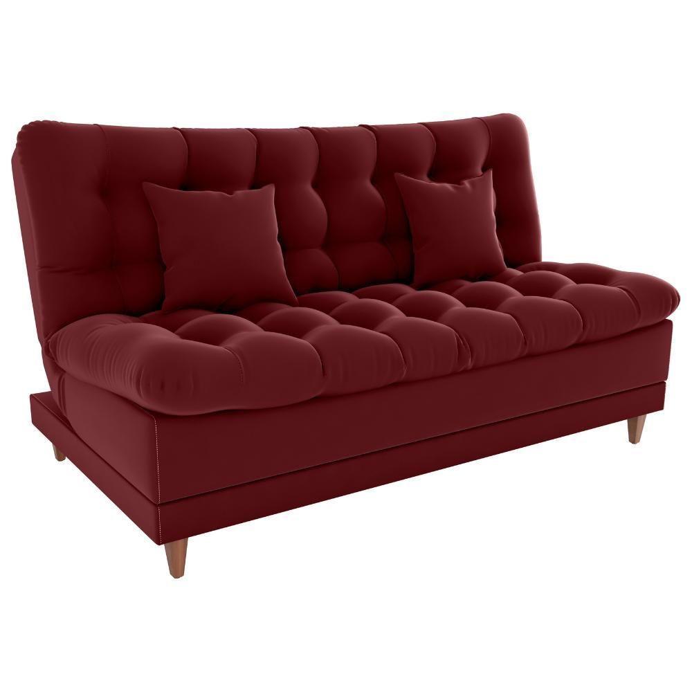 Sofa Cama 2 Lugares 185 Cm Duda Veludo E432 Milani Store Vermelho - 1