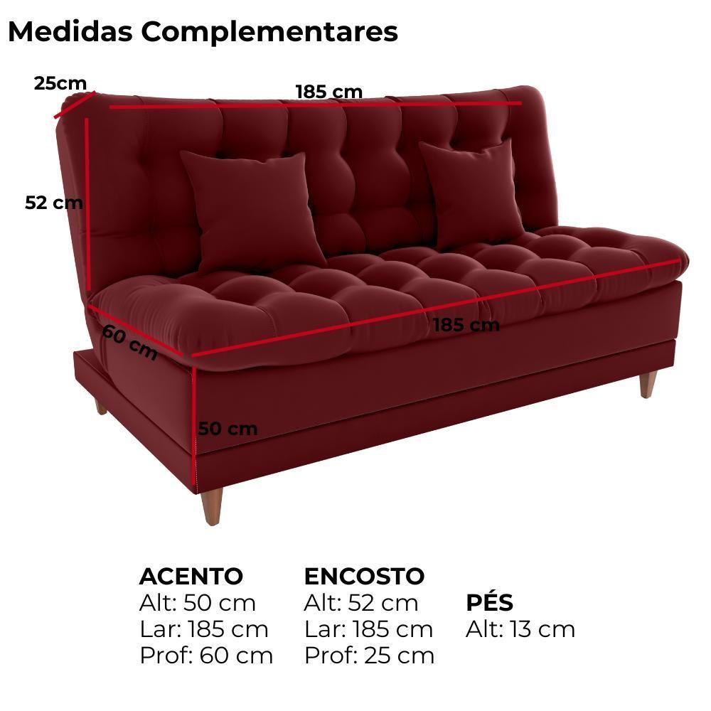 Sofa Cama 2 Lugares 185 Cm Duda Veludo E432 Milani Store Vermelho - 4