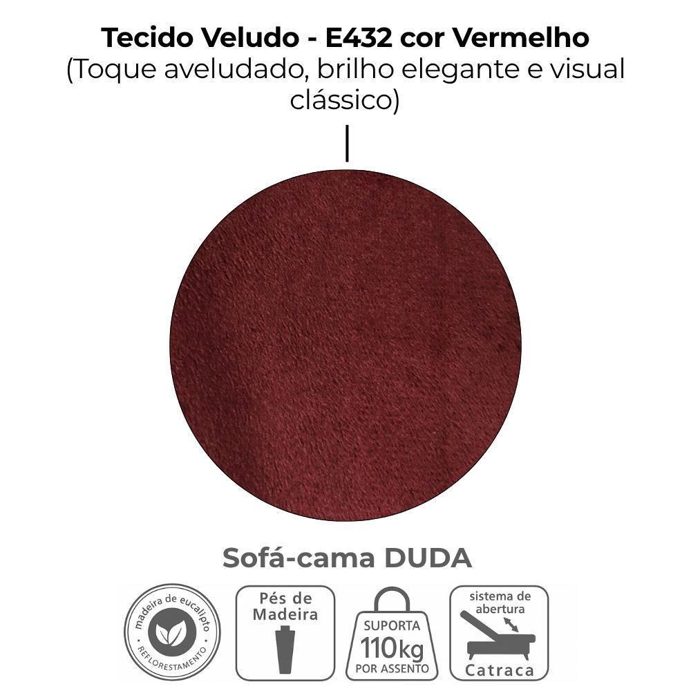 Sofa Cama 2 Lugares 185 Cm Duda Veludo E432 Milani Store Vermelho - 7