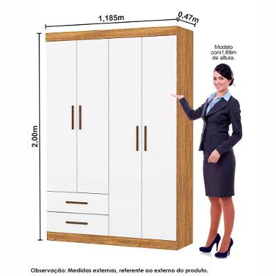 Guarda Roupa Casal Lu 4 Portas 2 Gavetas Cinamomo Branco MDP Carioca Móveis