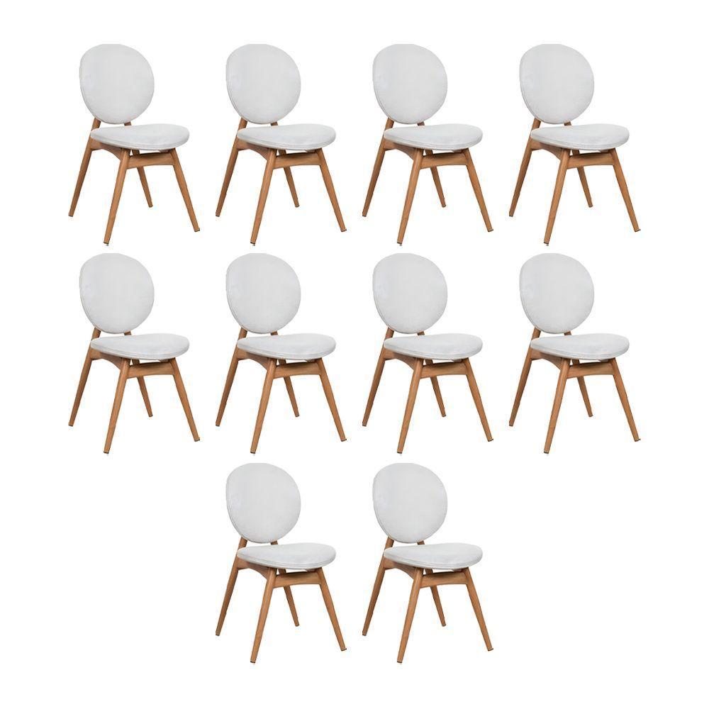 Kit 10 Cadeiras De Jantar Lotus Estrutura Aço Carbono Laminado Natural Com Estofado Linho Cru - 1