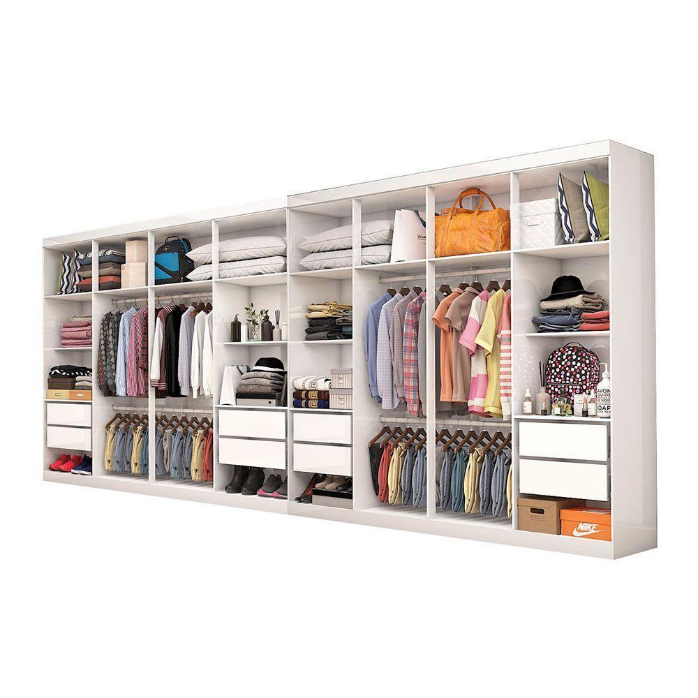 Closet Casal Duplo Rubi Premium 16 Portas 8 Gavetas Branco Cinamomo - 2