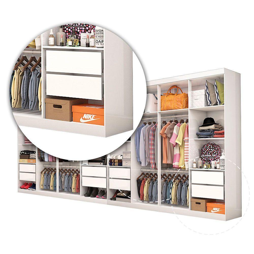 Closet Casal Duplo Rubi Premium 16 Portas 8 Gavetas Branco Cinamomo - 3