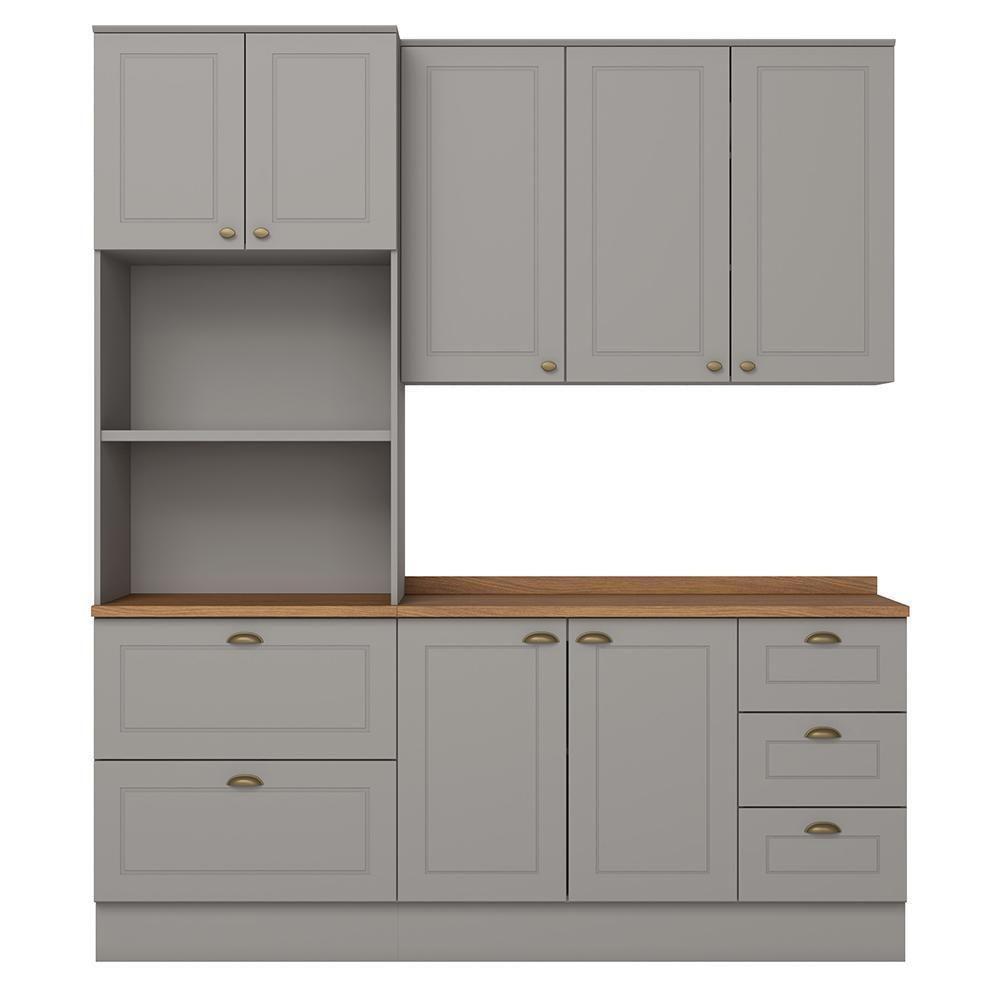 Cozinha Modulada Americana 3 Peças Com Torre Quente 2 Fornos Cinza/nature - Móveis Henn Cinza/nature - 1