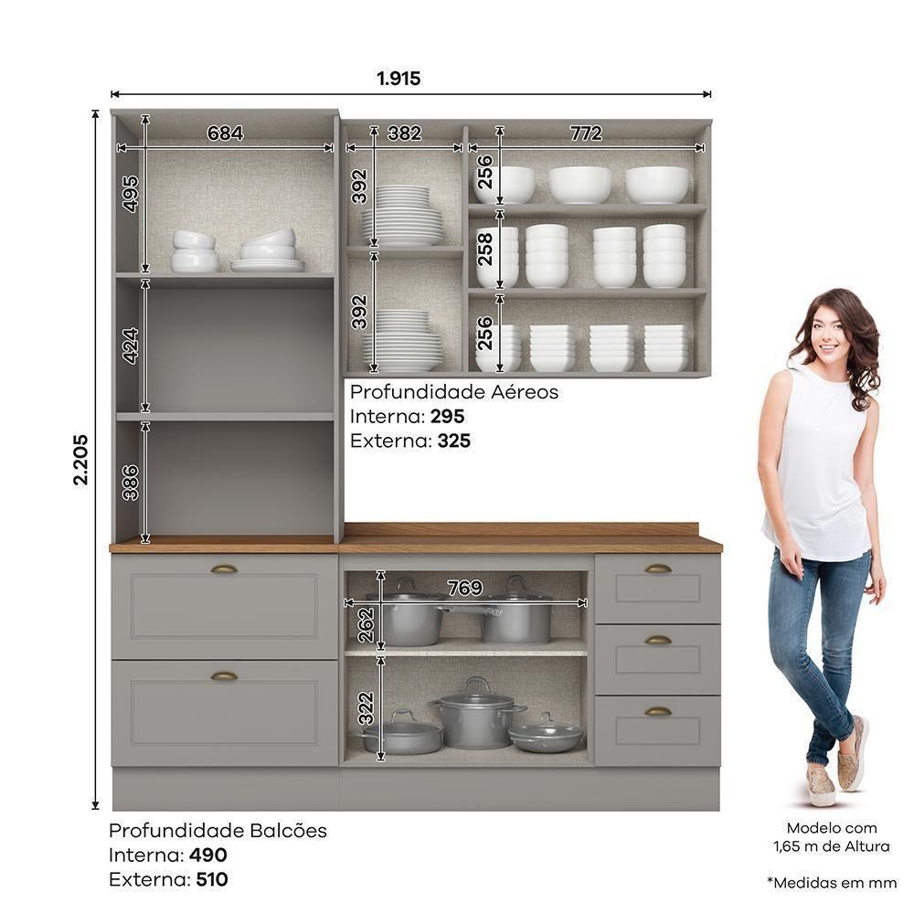 Cozinha Modulada Americana 3 Peças Com Torre Quente 2 Fornos Cinza/nature - Móveis Henn Cinza/nature - 4