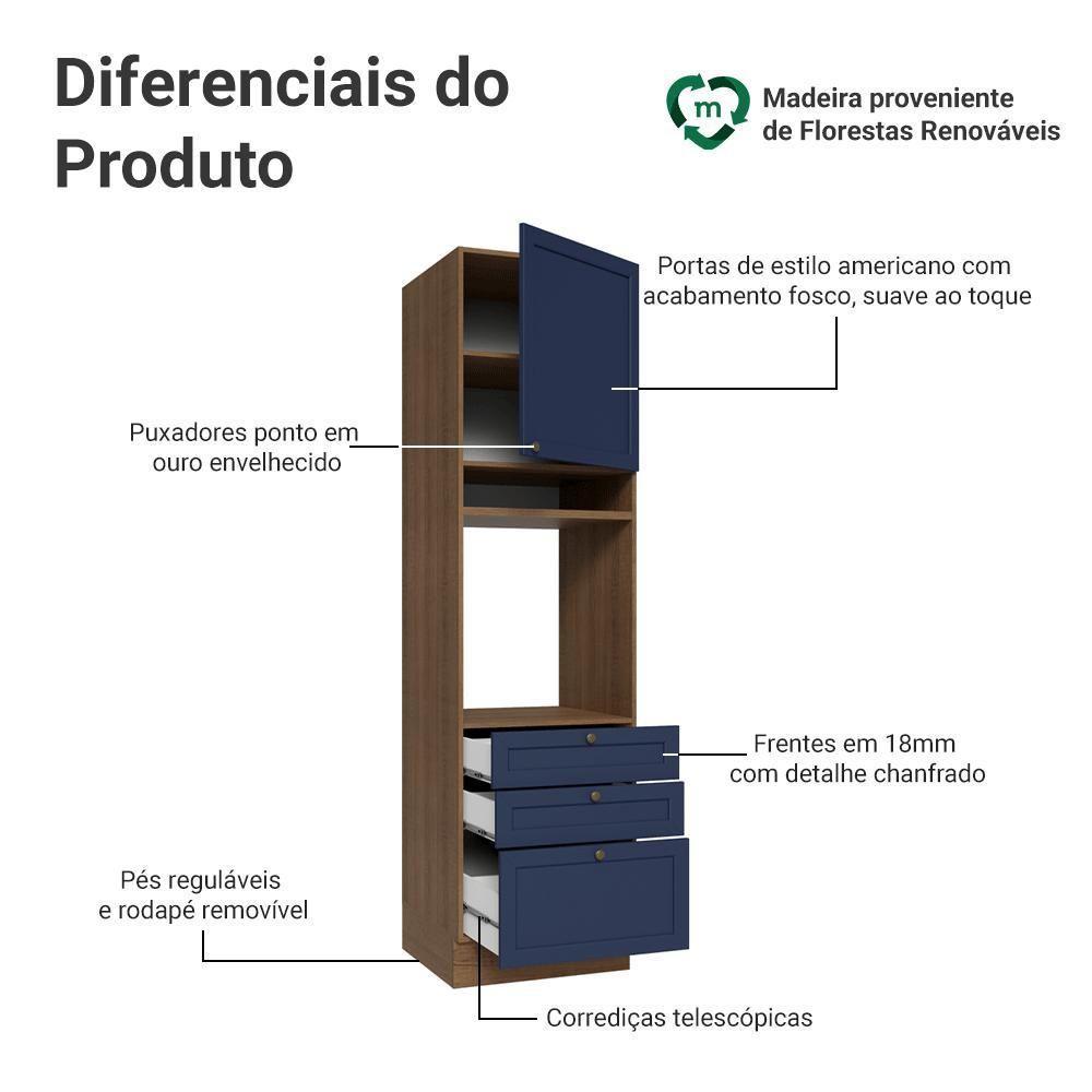 Torre Quente 60 Cm 1 Porta 3 Gavetas Rustic/azul Vik Madesa Rustic/azul - 9