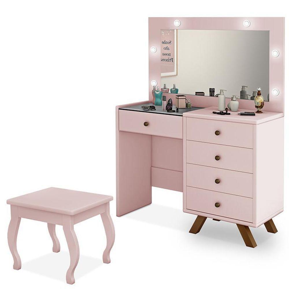 Penteadeira Camarim Luna Rosê Com Banqueta - Móveis Luapa Rosê - 1