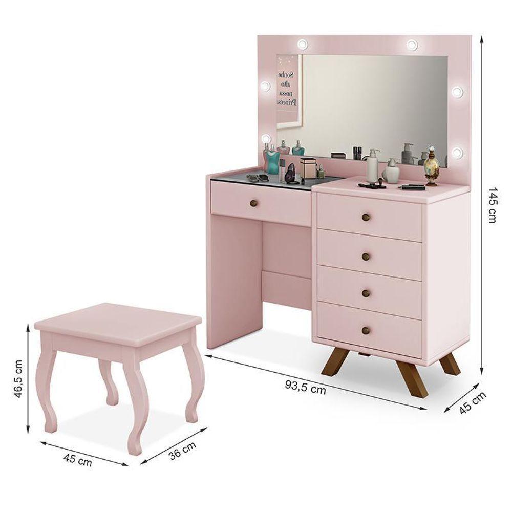 Penteadeira Camarim Luna Rosê Com Banqueta - Móveis Luapa Rosê - 3