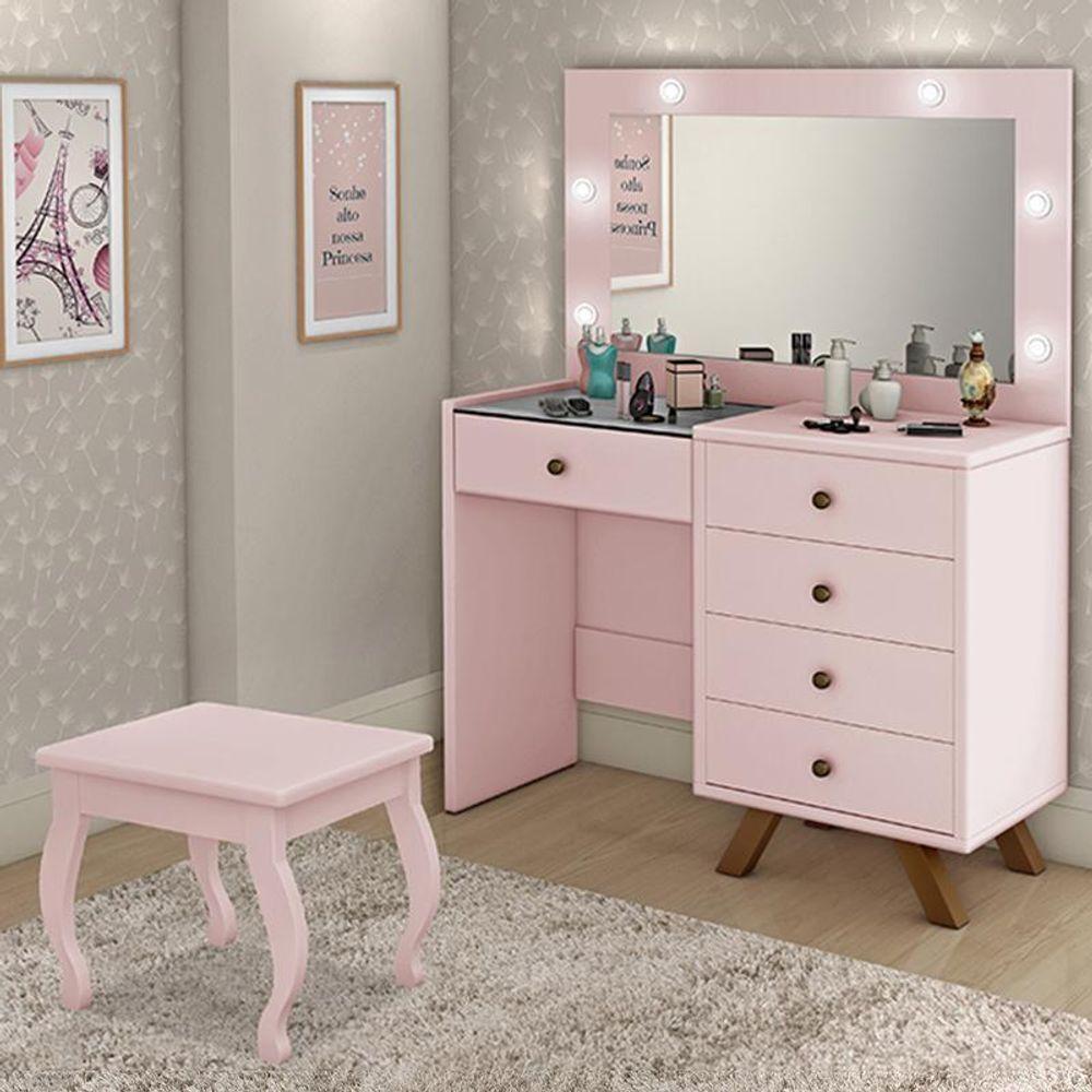 Penteadeira Camarim Luna Rosê Com Banqueta - Móveis Luapa Rosê - 5
