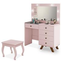 Penteadeira Camarim Luna Rosê Com Banqueta - Móveis Luapa Rosê - 1
