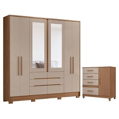 Guarda Roupa Casal San Francisco 6 Portas 6 Gavetas Carvalho Fendi e Cômoda