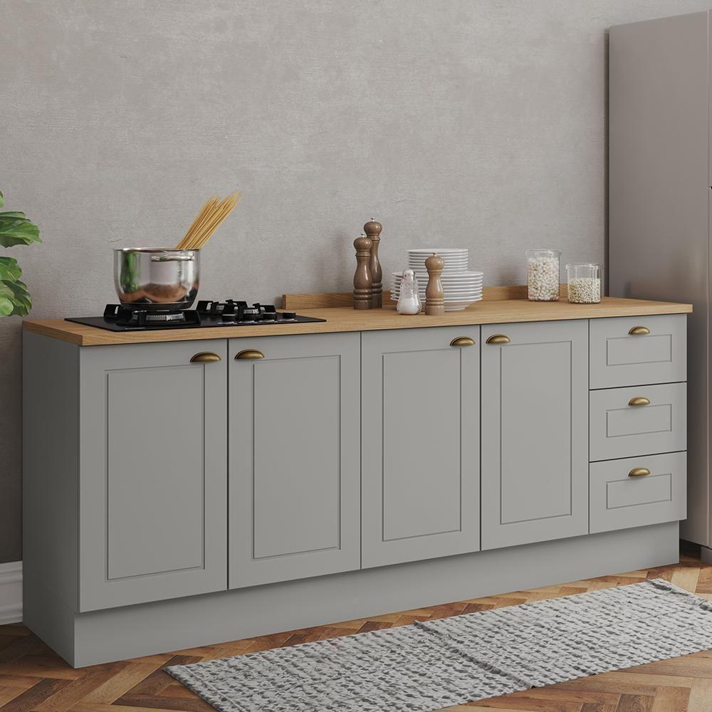 Cozinha Modulada Americana 2 Peças Balcões 120cm E 80cm Cinza/nature Com Tampos Mdp - Móveis Henn Cinza/nature - 2