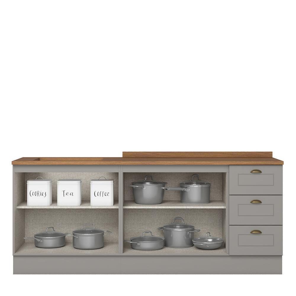 Cozinha Modulada Americana 2 Peças Balcões 120cm E 80cm Cinza/nature Com Tampos Mdp - Móveis Henn Cinza/nature - 6