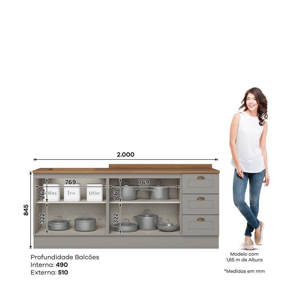 Cozinha Modulada Americana 2 Peças Balcões 120cm E 80cm Cinza/nature Com Tampos Mdp - Móveis Henn Cinza/nature - 7