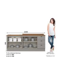 Cozinha Modulada Americana 2 Peças Balcões 120cm E 80cm Cinza/nature Com Tampos Mdp - Móveis Henn Cinza/nature - 7