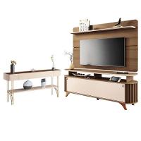 Rack Bancada Alba Com Painel Curv Com Aparador Vivant Castanho Off White - Hb Móveis - 1