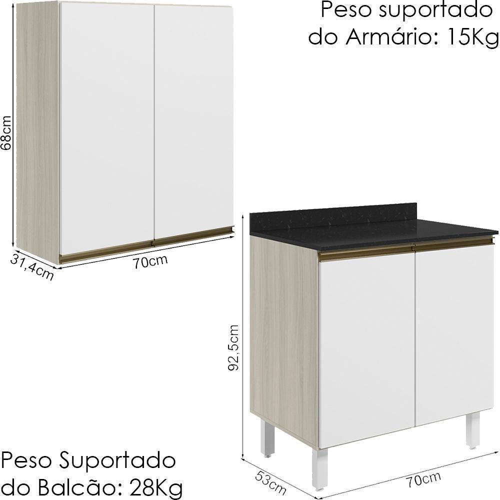 Armario Aereo Balcao 2 Portas 70cm Mdf Kali Nicioli Bianco Toq Branco Uv - 3