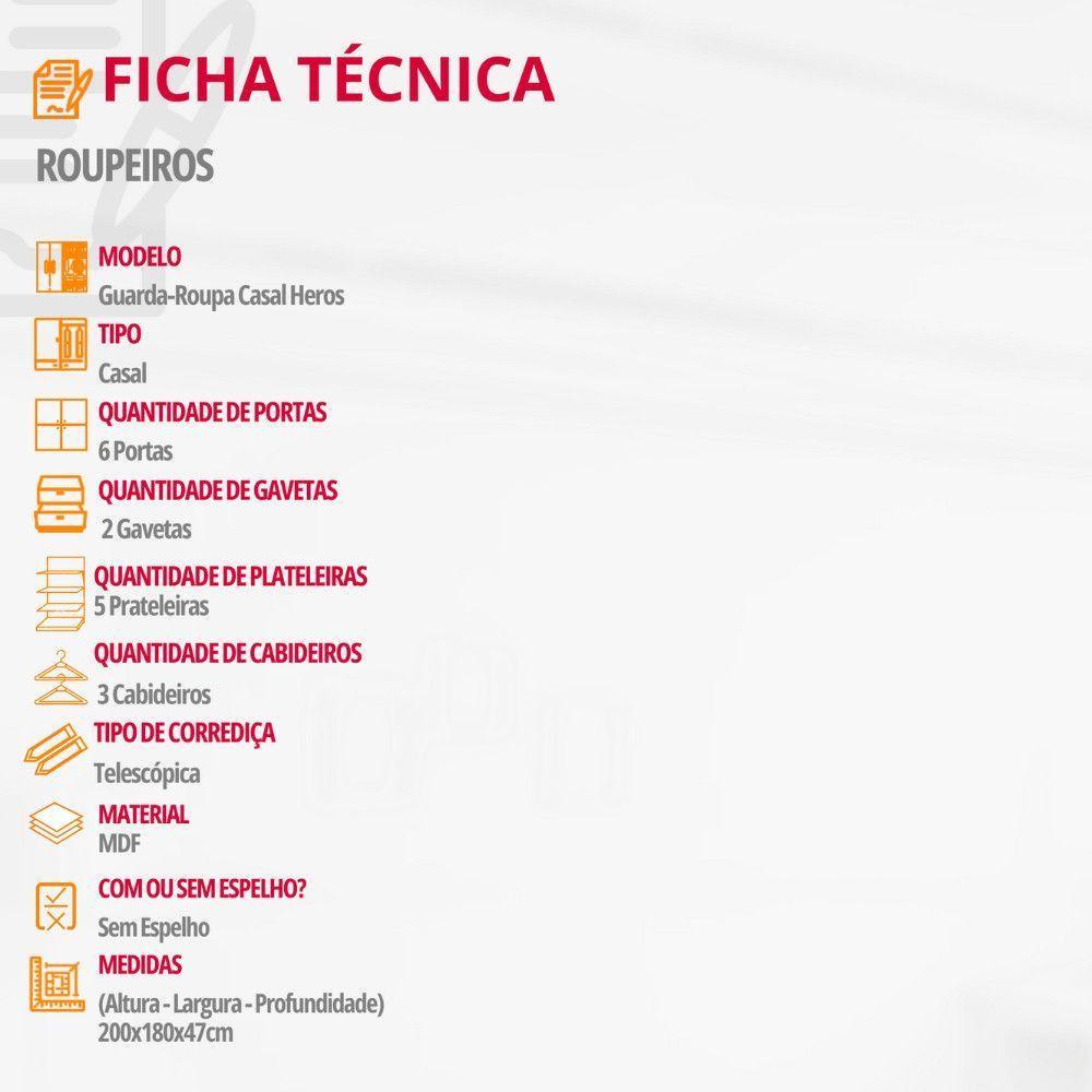Guarda Roupa Casal Heros 6 Portas E 2 Gavetas Moderna Imbuia / Grafite - 5