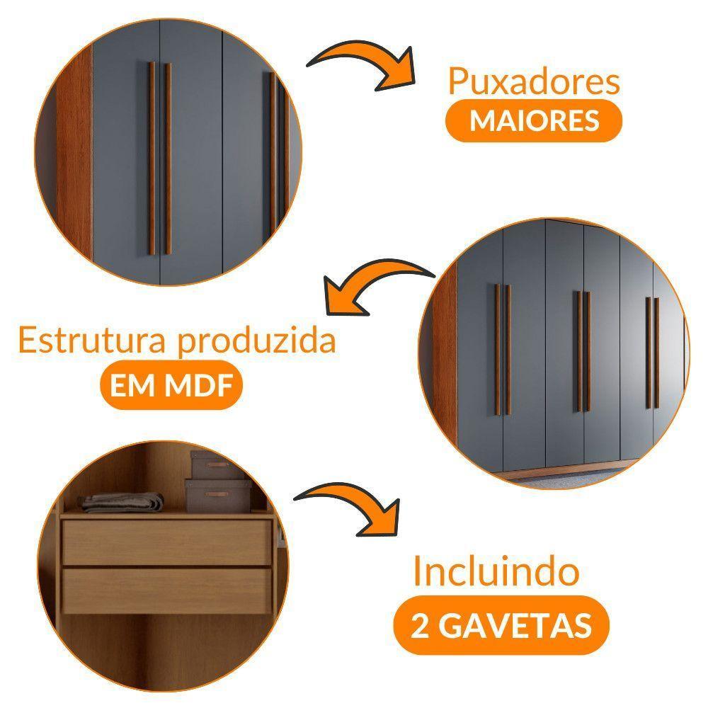 Guarda Roupa Casal Heros 6 Portas E 2 Gavetas Moderna Imbuia / Grafite - 6