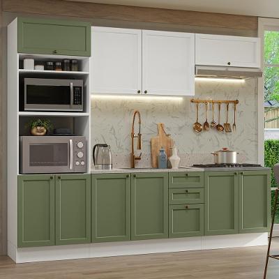 Cozinha Completa Vik 8 Portas 3 Gavetas MDP 270 cm Verde Texturizado com Tampo