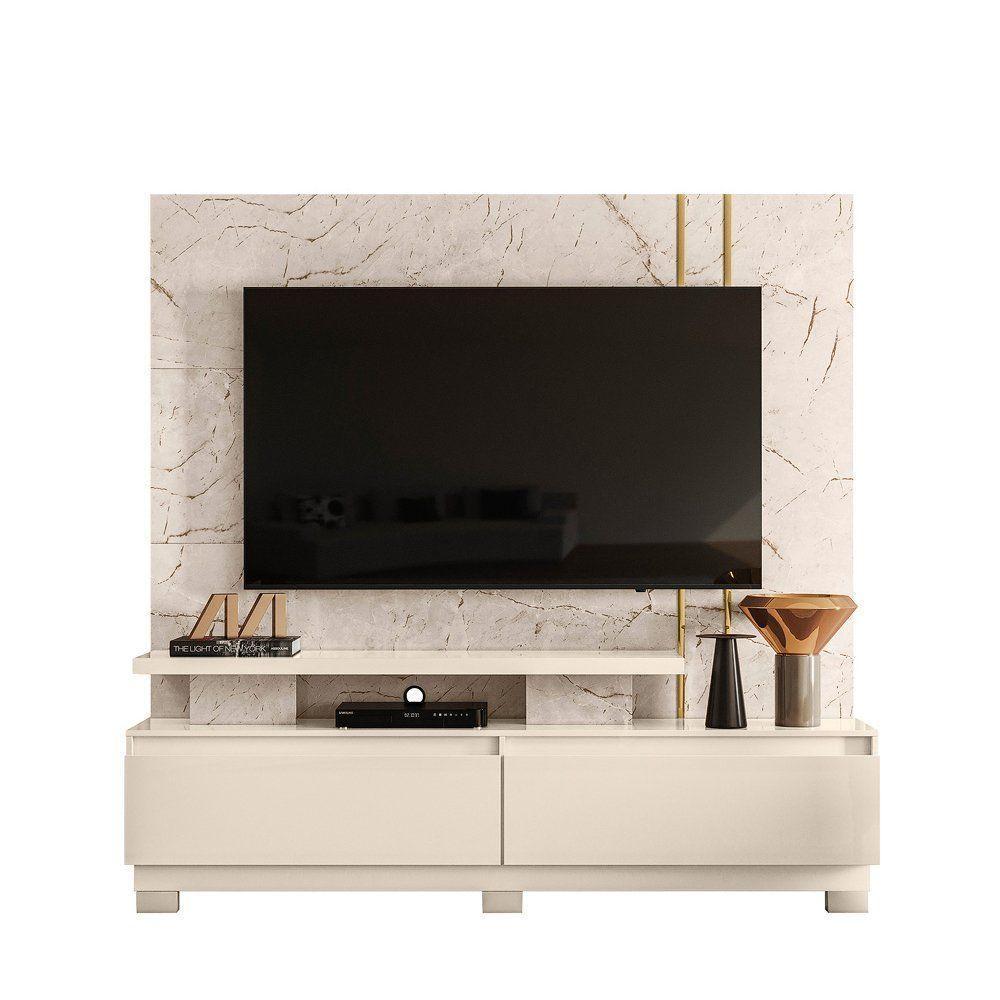 Combo Home Com Pés + Painel Para Tv 60 Polegadas New Apolo - 7 Decor Calacata E Off White - 1